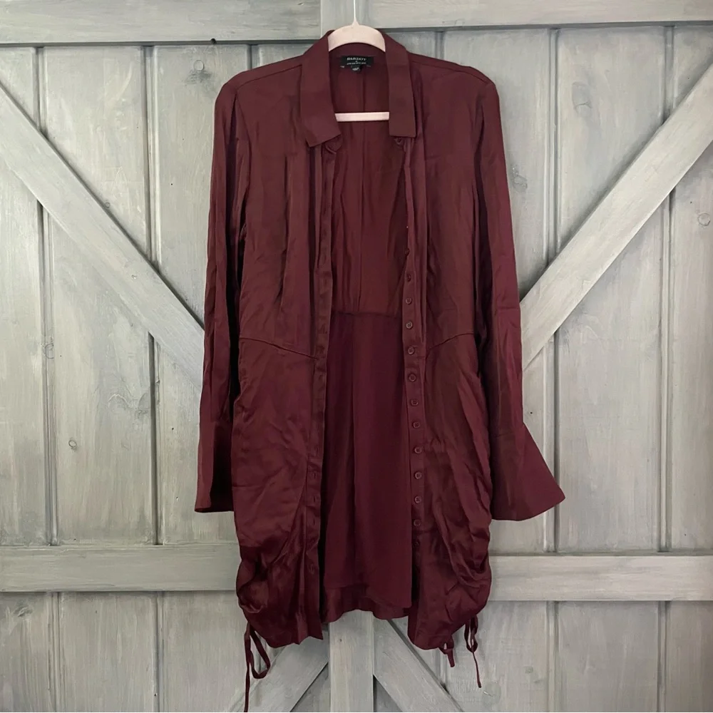 Bardot Sui Side Ruched Long Sleeve Minidress Merlot Red Satin Size US‎ 6 - Picture 5 of 14